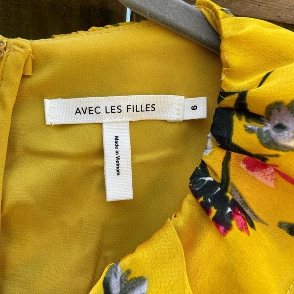 Avec Les Filles Marigold Mustard Yellow Floral Ruffle Detail Mini Dress - Picture 10 of 16